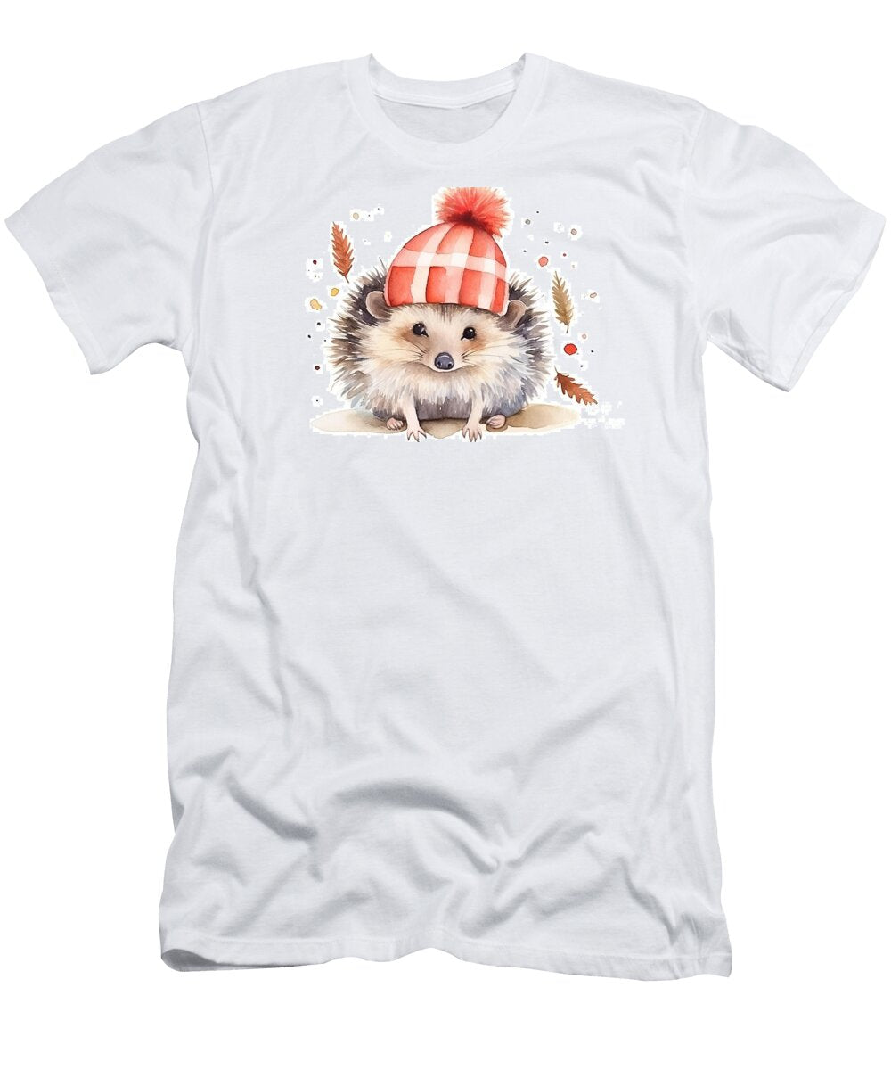 Hedgehog Knitted Hat with Pompon Cartoon Watercolor Illustrati N Akkash T-Shirt