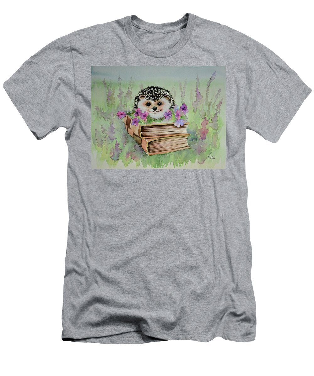 Hedgehog Peeking Over Books Stephanie Falter T-Shirt