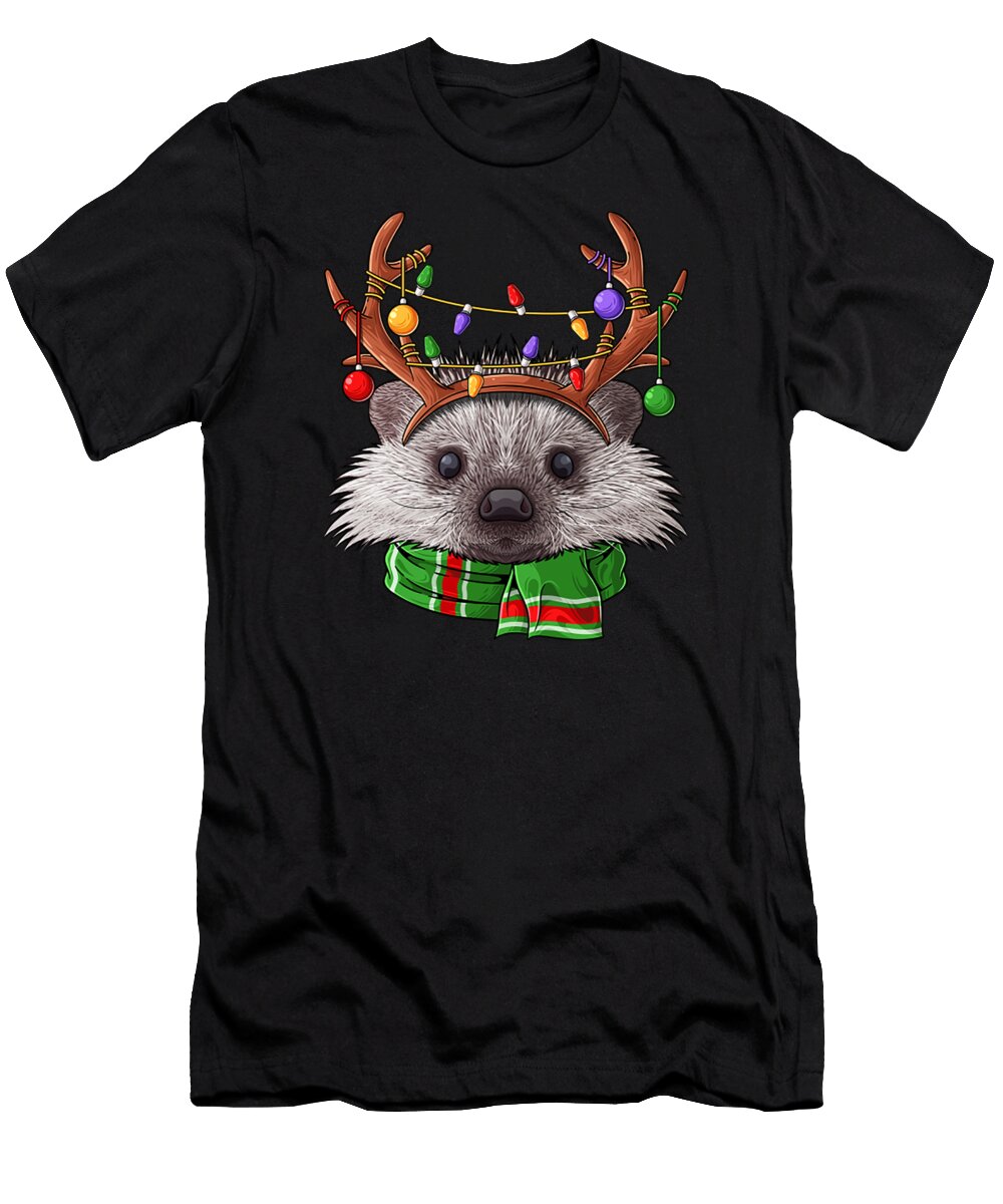 Hedgehog Reindeer Antlers Cute Christmas Animal Xmas Kids Acil Kancil T-Shirt