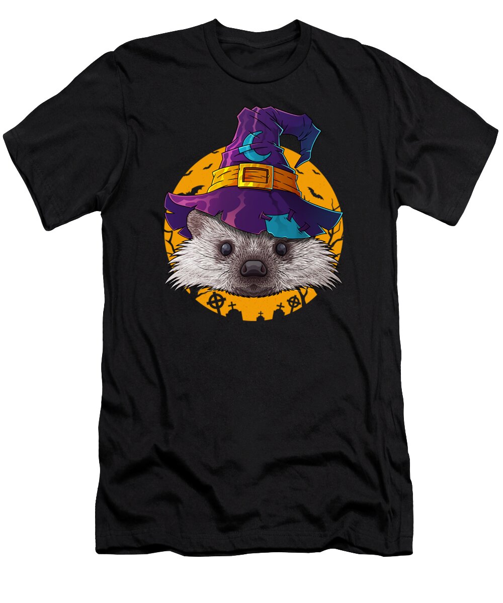 Hedgehog Witch Funny Halloween Costume Creepy Moon Acil Kancil T-Shirt