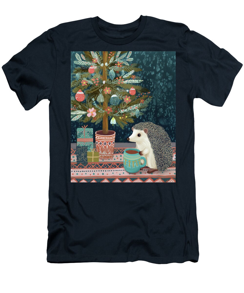 Hedgehog with Festive Tree Tammy Wetzel T-Shirt