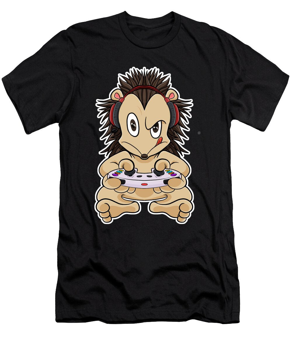 Hedgehog with Gaming Controller I Funny Gaming I Gamer Maximus Designs T-Shirt
