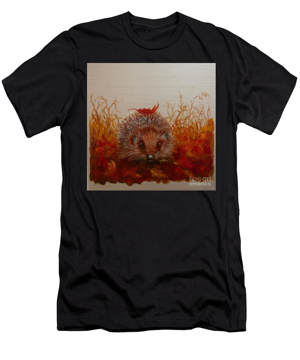 Hedgehog with Leaf 2024 Oil on Canvas Lee Campbell T-Shirt