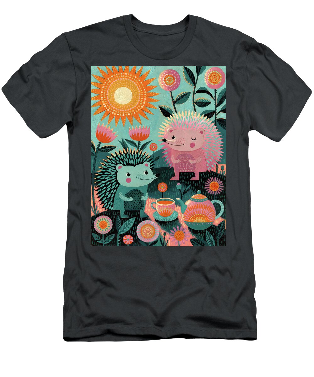 Hedgehogs Enjoying Tea in a Garden Sampadart Gallery T-Shirt