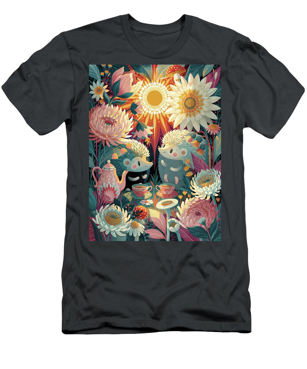 Hedgehogs in a Whimsical Garden Sampadart Gallery T-Shirt