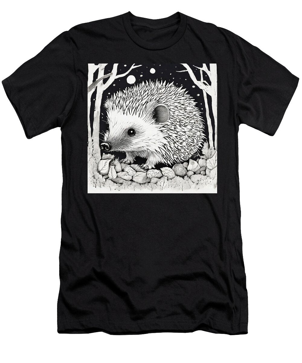 Hedgehogs Uncurling From a Ball to Explore Their Woodland Habitat At Night Rhys Jacobson T-Shirt