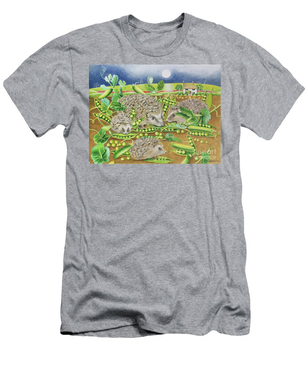 Hedgehogs with Peas Beside a Poppy Field At Night Eb Watts T-Shirt