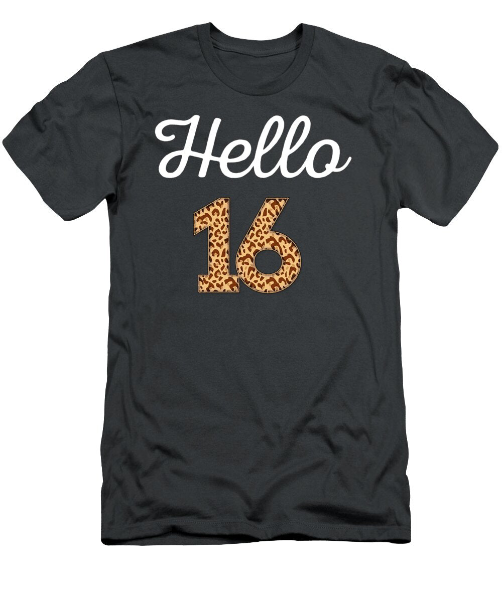 Hello 16 Birthday Leopard Cheetah Animal Print 16th Birthday Calebj Keisar T-Shirt