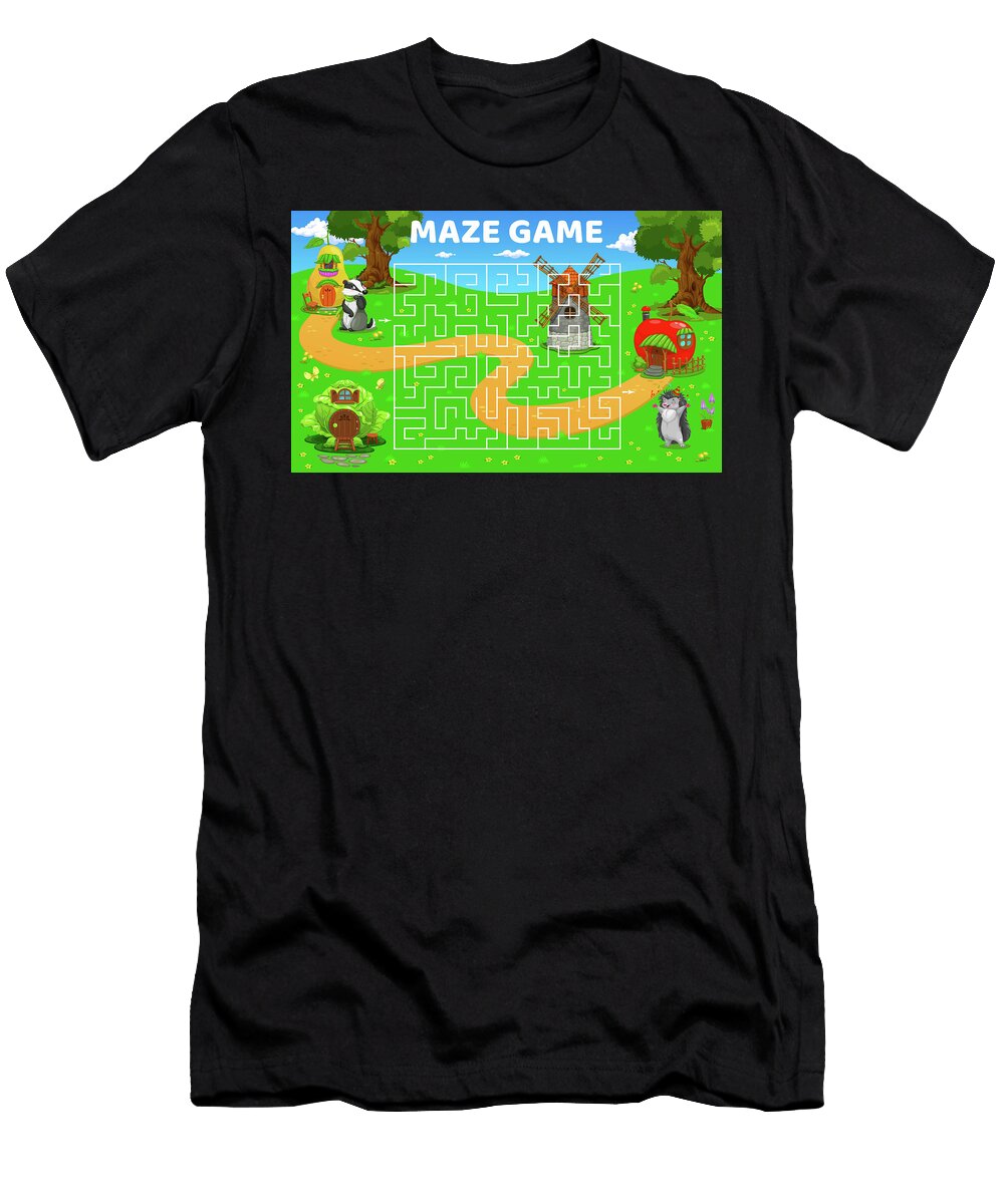 Help Badger Find His Hedgehog Friend Kids Maze Game Print on Demand T-Shirt