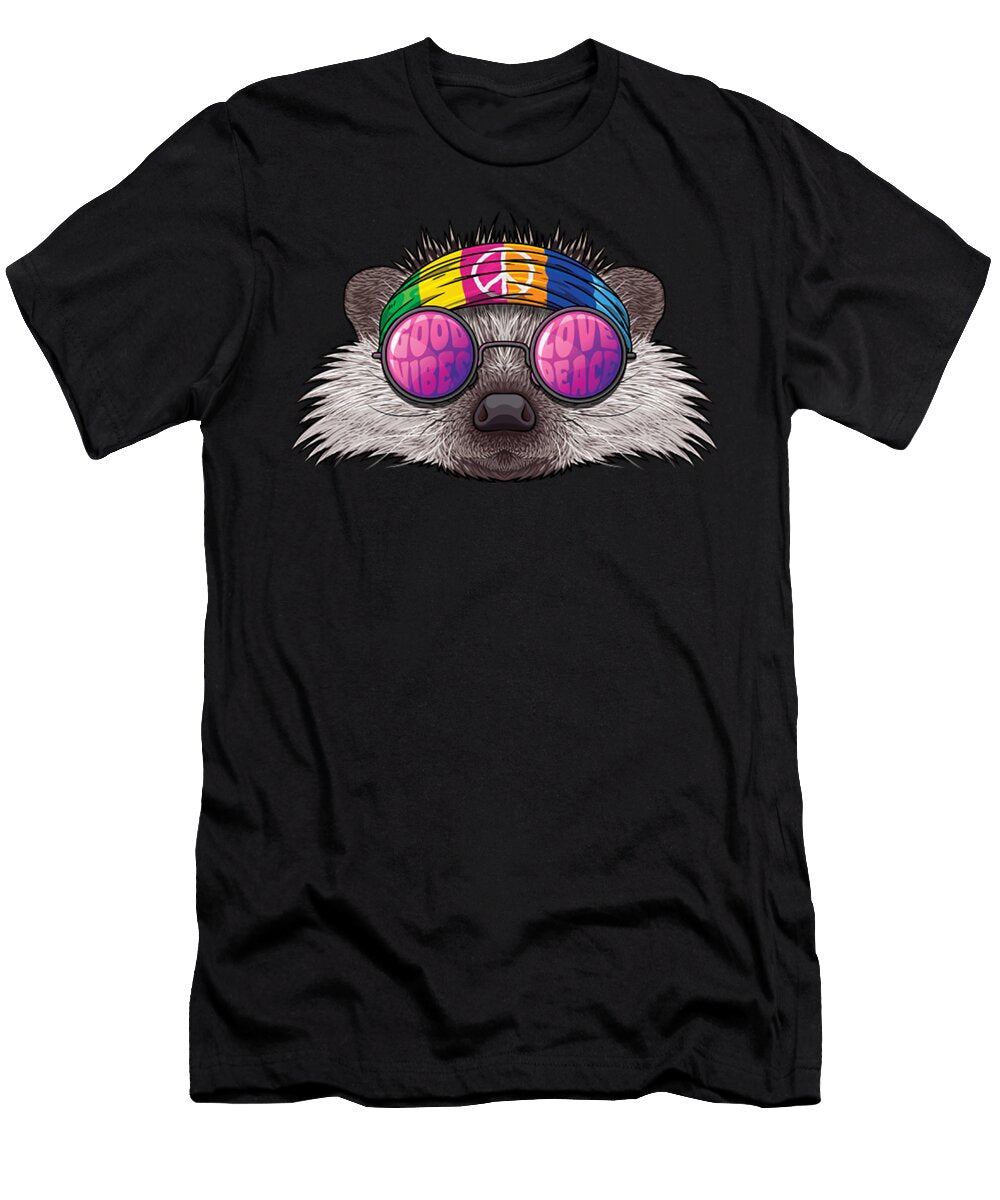 Hippie Hedgehog Love Peace Sign 70s Hippie Animal Adi Firmansah T-Shirt