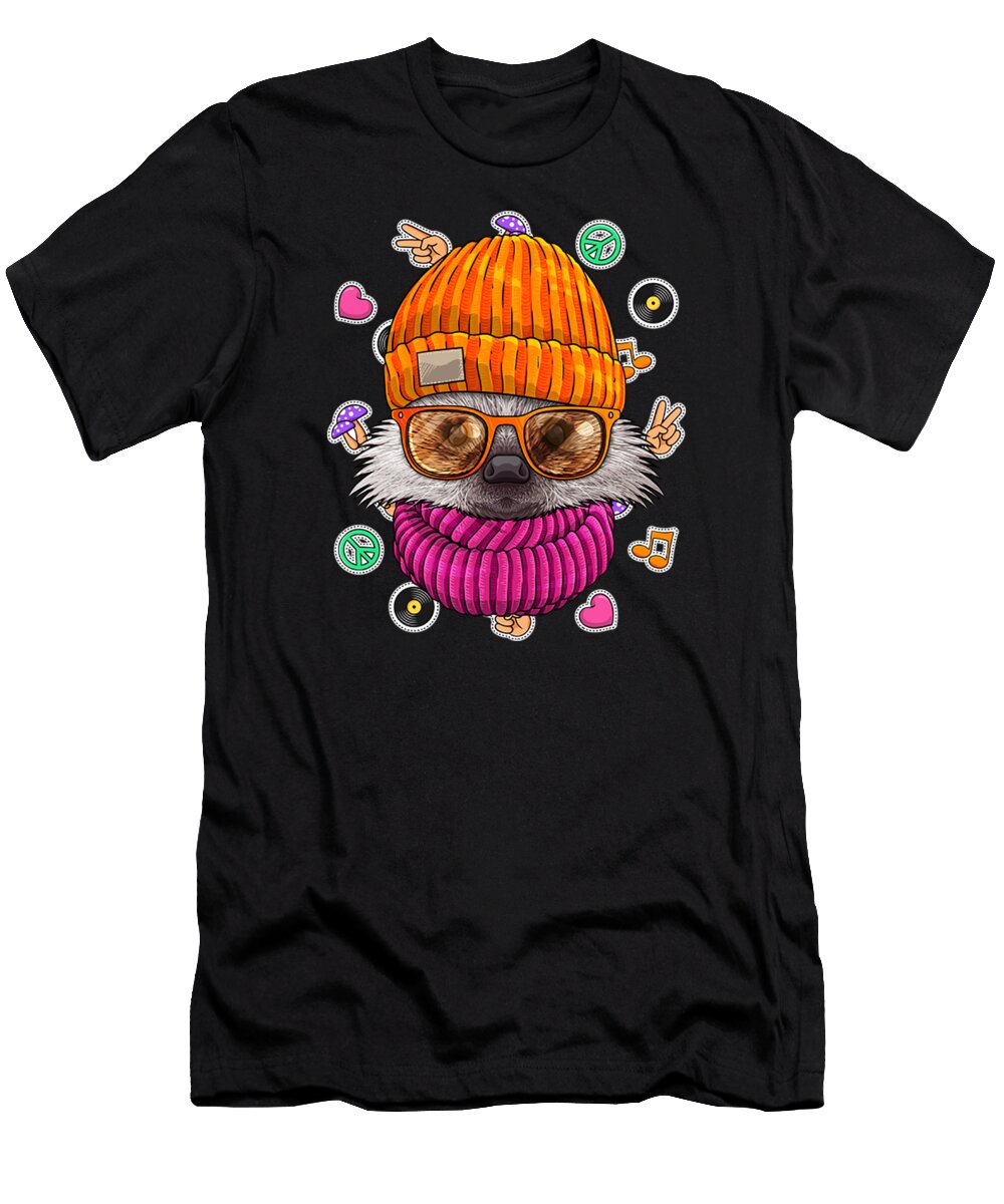 Hipster Hedgehog Geek Nerd Glasses Animal Love Peace Sign Adi Firmansah T-Shirt