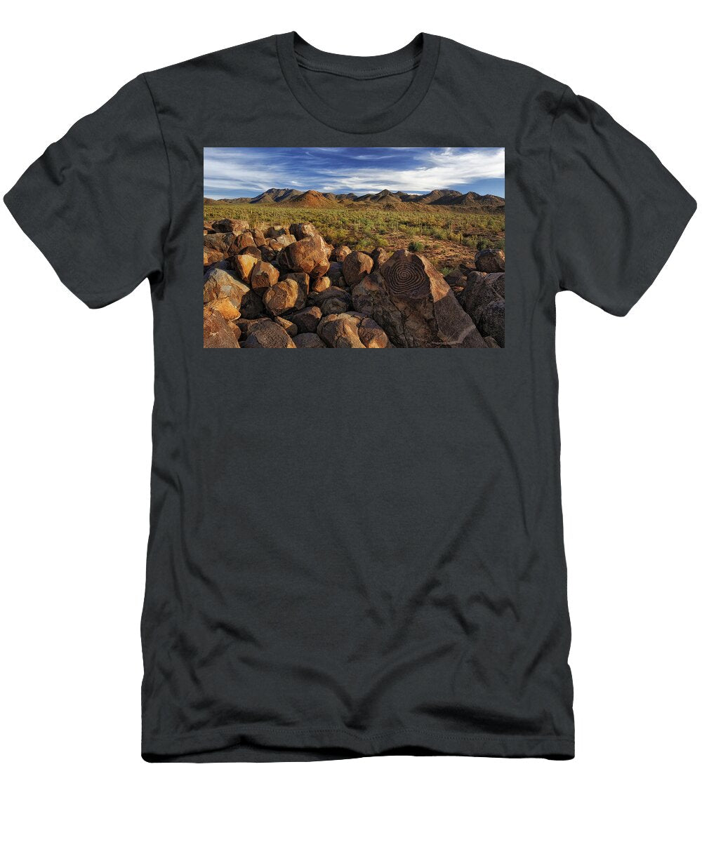 Hohokam Petroglyphs Atop Signal Hill in Arizonas Saguaro National Park Ark Larry Geddis T-Shirt