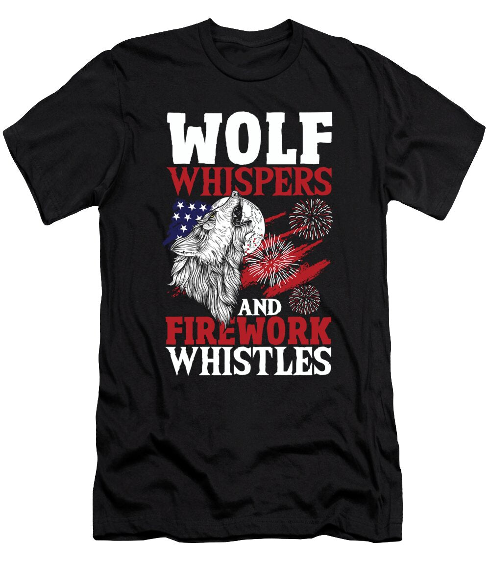 Howling Wolf White Stars Red Stripes American Flag Wolves Alessandra Roth T-Shirt