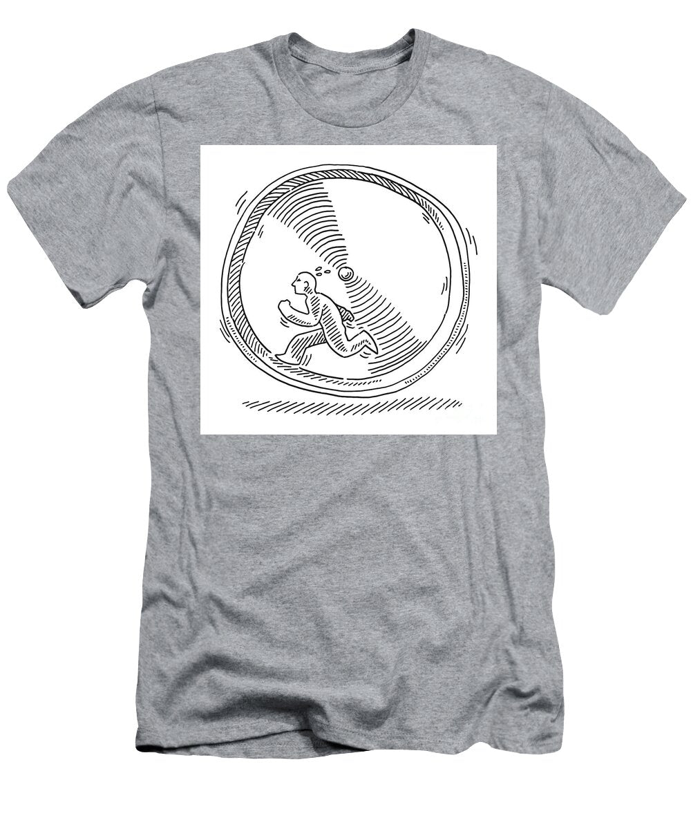 Human Figure Running in Hamster Wheel Drawing Frank Ramspott T-Shirt