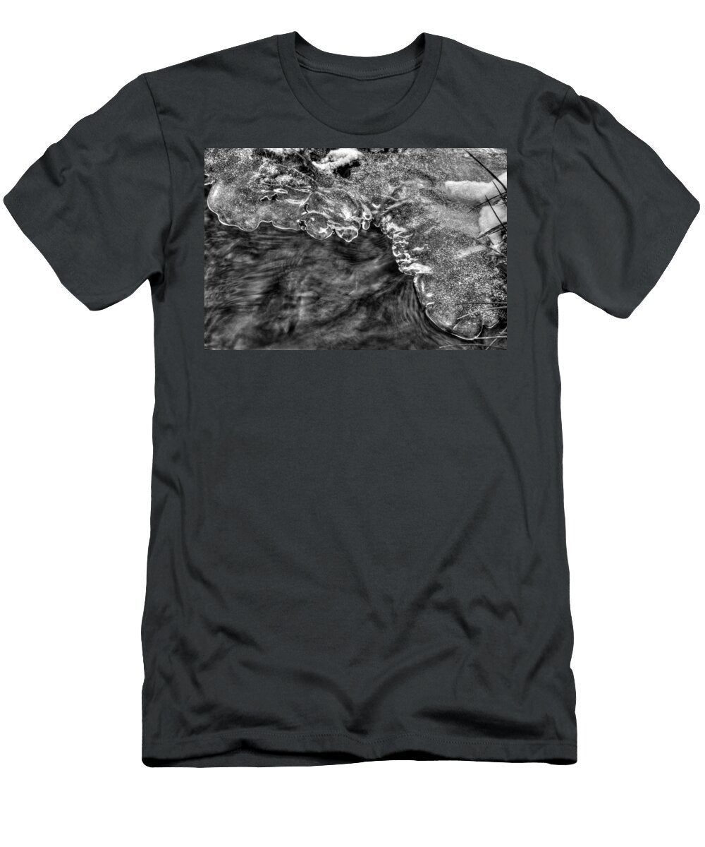 Ice on Creek in Black and White Greg Mimbs T-Shirt