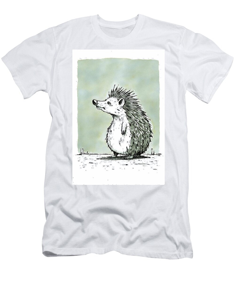 Illustrated Hedgehog Standing in a Field Looking Upwards Wall Art Prints T-Shirt