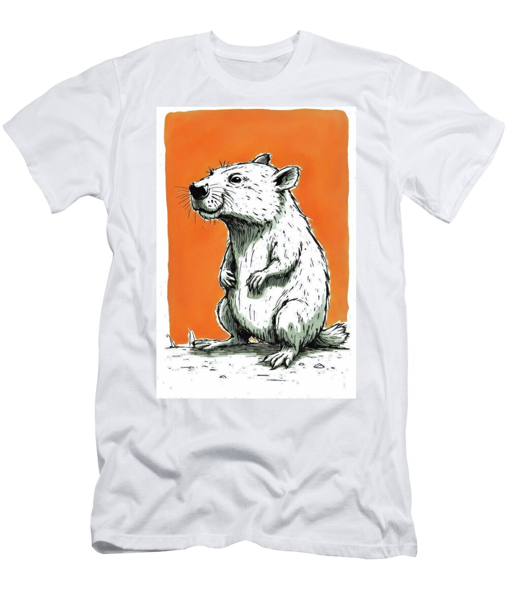 Illustrated Rodent Standing Upright on an Orange Background Wall Art Prints T-Shirt