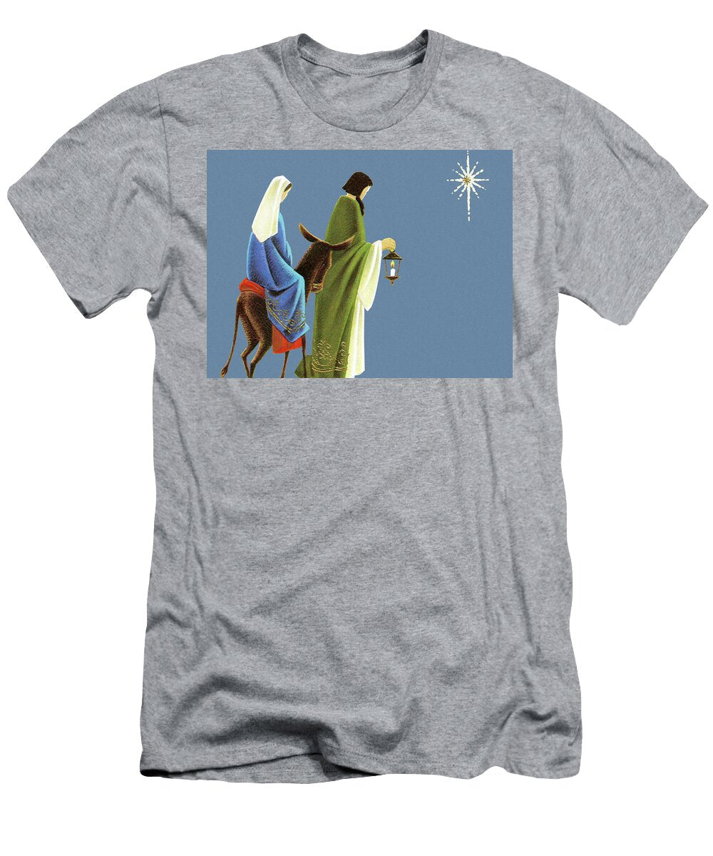 Illustration of Joseph and Virgin Mary Riding Donkey Csa Images T-Shirt