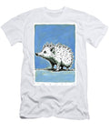 Ink Drawing Spiky Hedgehog Profile Against Blue Background Wall Art Prints T-Shirt