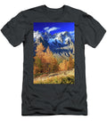 Italy Aosta Valley Aosta District Courmayeur Val Ferret Alps Autumn Larches in the Rifugio Bertone Area with the Grandes Jorasses in the Background Right Mont Blanc Group Davide Carlo Cenadelli T-Shirt