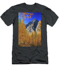 Italy Aosta Valley Aosta District Courmayeur Val Ferret Alps Autumnal Larch Grove Against the Backdrop of the Grandes Jorasses in the Mont Blanc Group Davide Carlo Cenadelli T-Shirt