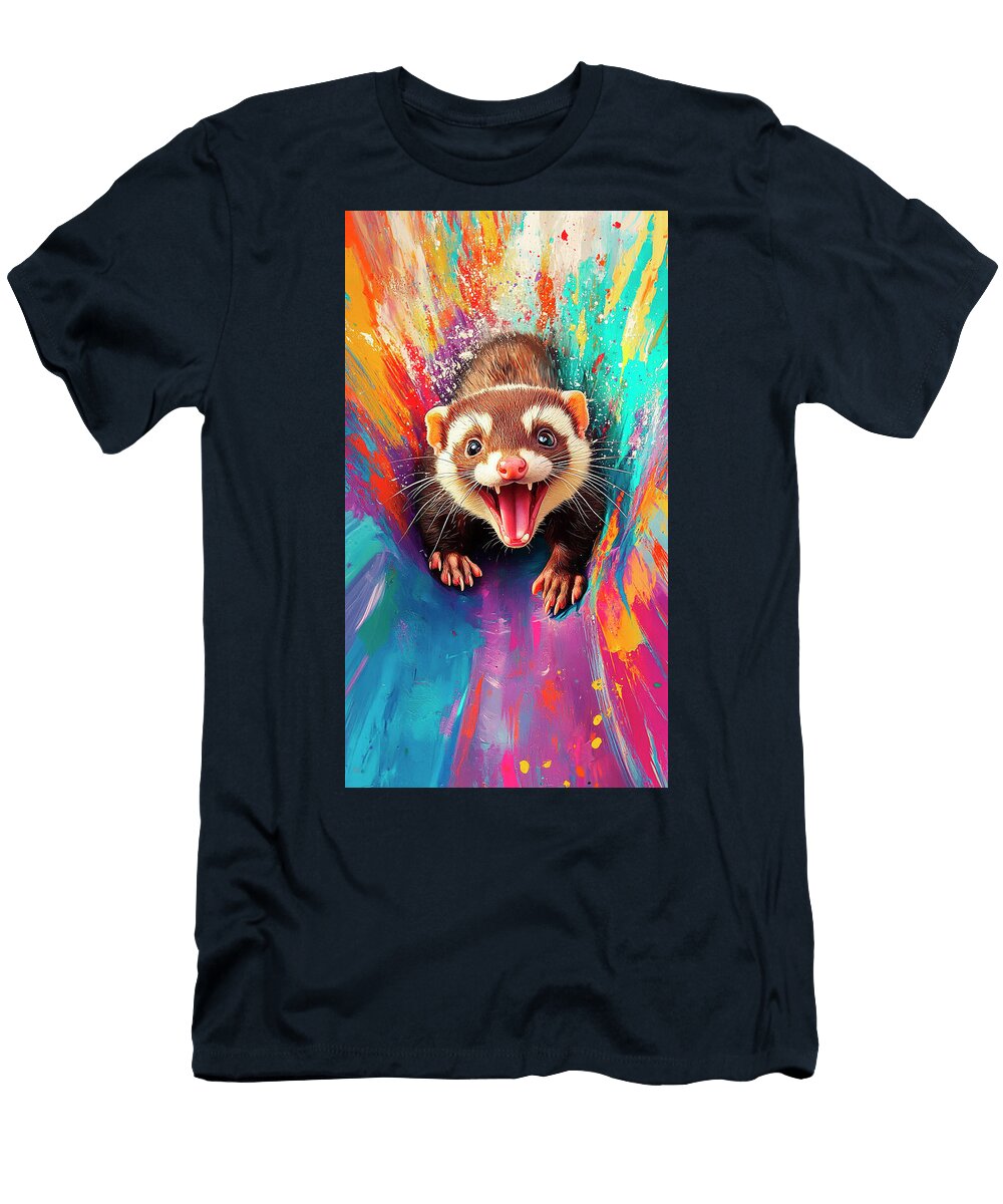 Joyful Ferret in Vibrant Abstract Art Cortez Schinner T-Shirt