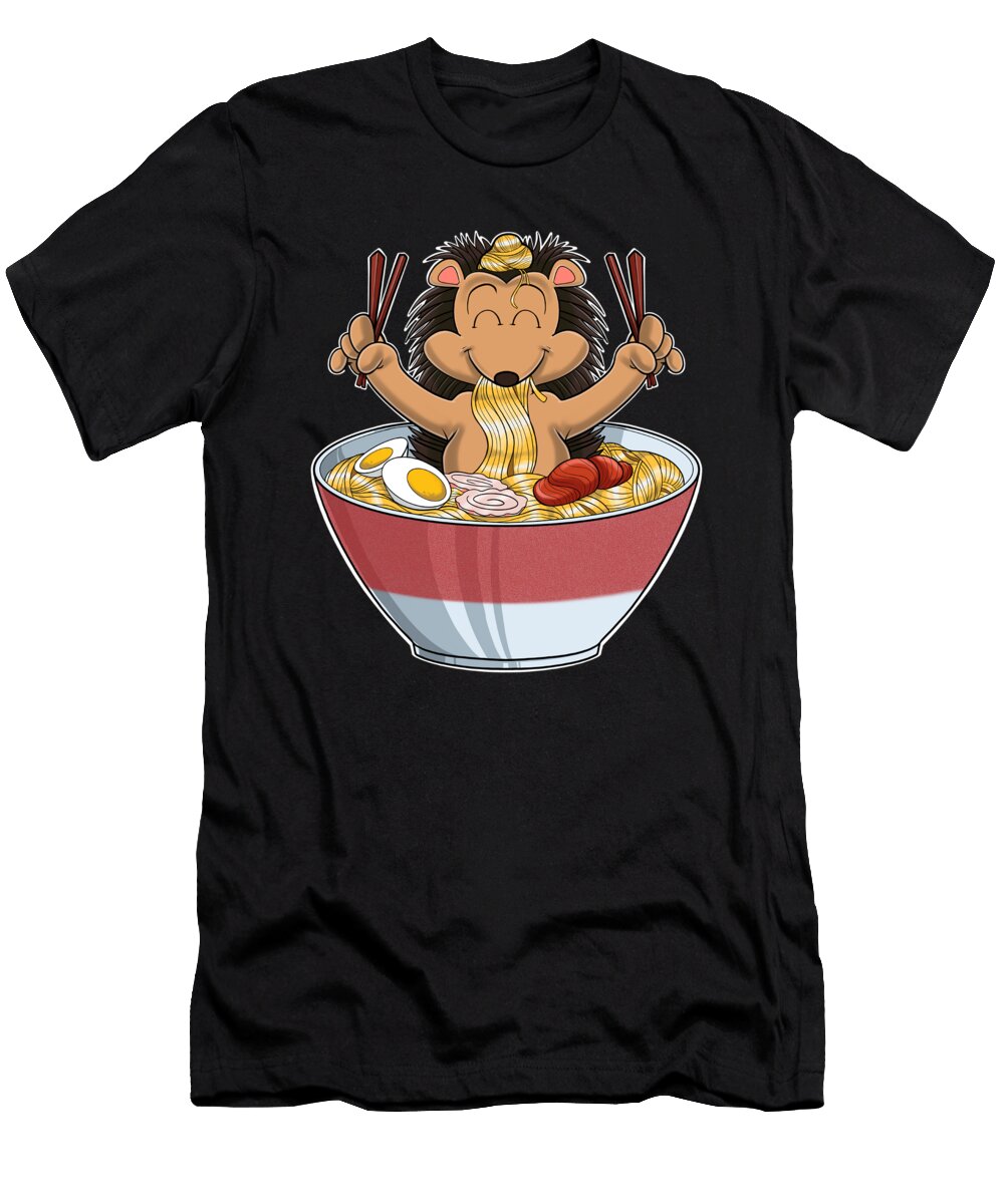 Kawaii Hedgehog Japanese Ramen Noodles Otaku Anime Hedgehog Maximus Designs T-Shirt