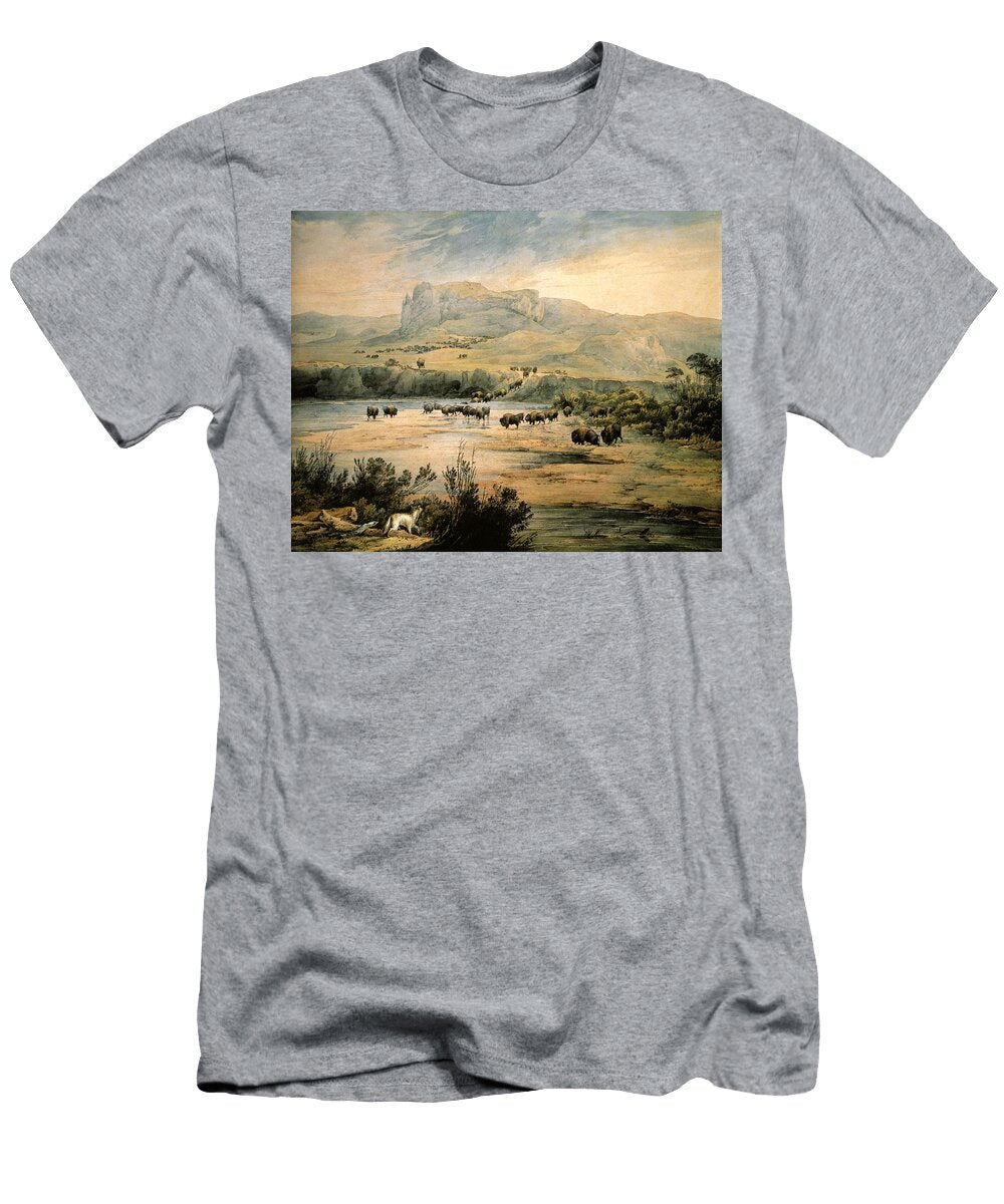 Landscape with Buffalo Ont the Upper Missouri Karl Bodmer T-Shirt