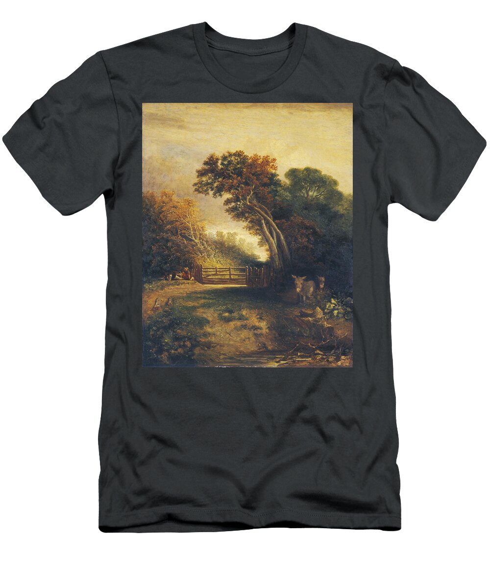 Landscape with Picnickers and Donkeys By a Gate Attributed to Joseph Paul T-Shirt