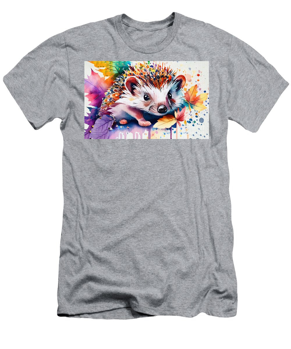 Leaves Cute Animal Colors Hedgehog Rhys Jacobson T-Shirt