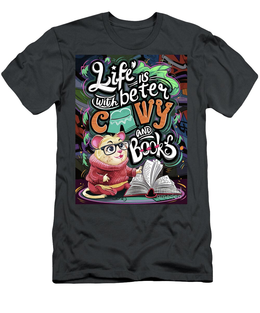 Life Is Better with Cavy and Books Rhys Jacobson T-Shirt