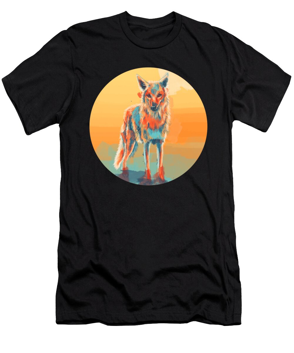 Lone Wild Coyote Digital Illustration Kids Joe Charles T-Shirt