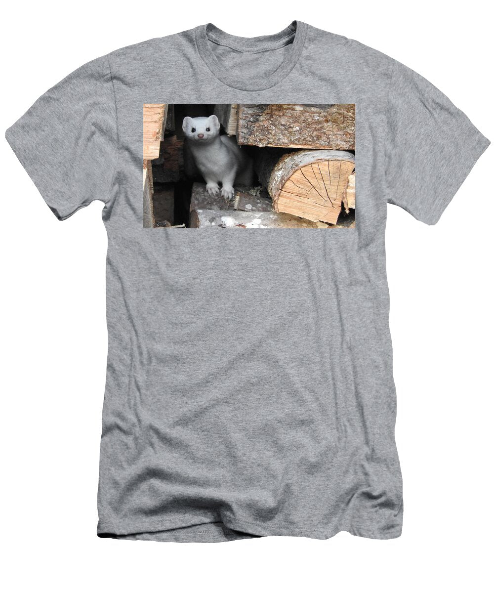 Long Tailed Weasel in the Woodpile Wearing Winter White Traci York T-Shirt