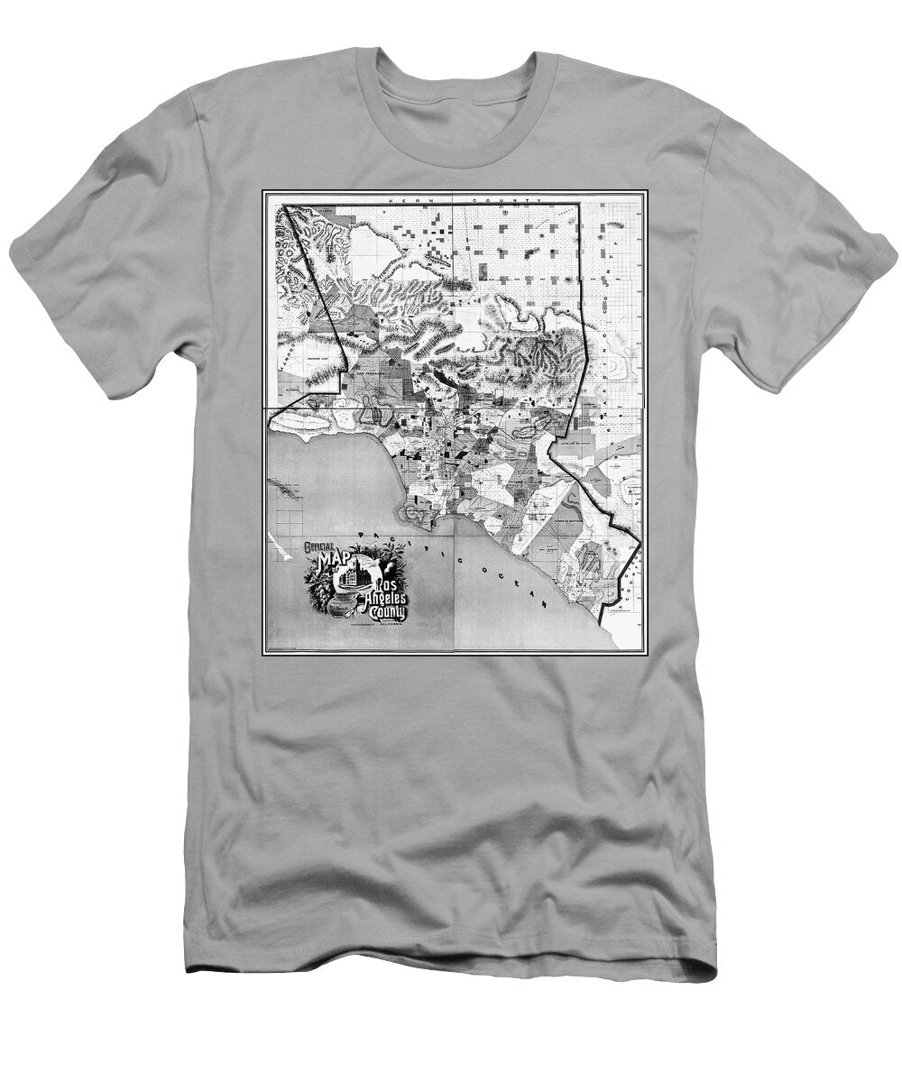 Los Angeles County California Vintage Map 1888 Black and White Carol Japp T-Shirt