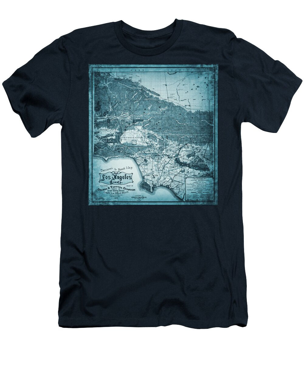 Los Angeles County California Vintage Sectional and Road Map 1900 Blue Carol Japp T-Shirt