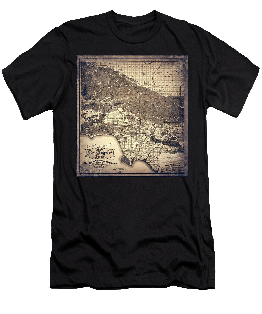 Los Angeles County California Vintage Sectional and Road Map 1900 Carol Japp T-Shirt