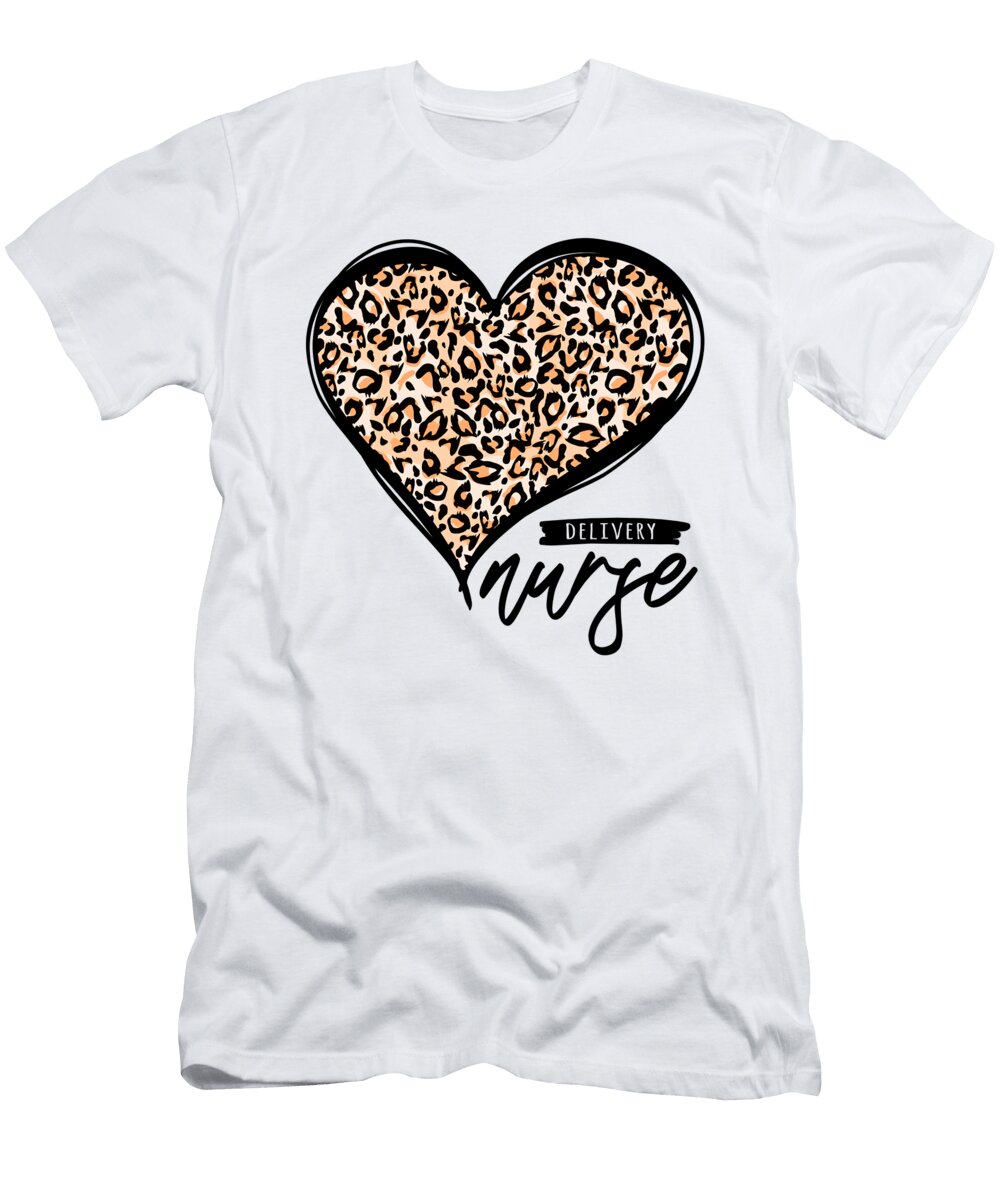 Love Heart Leopard Print Delivery Nurse Deon Du Plessis Art T-Shirt