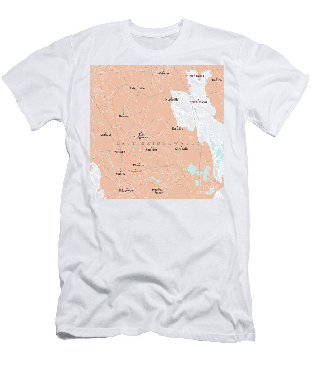 Ma Plymouth East Bridgewater Vector Road Map Frank Ramspott T-Shirt