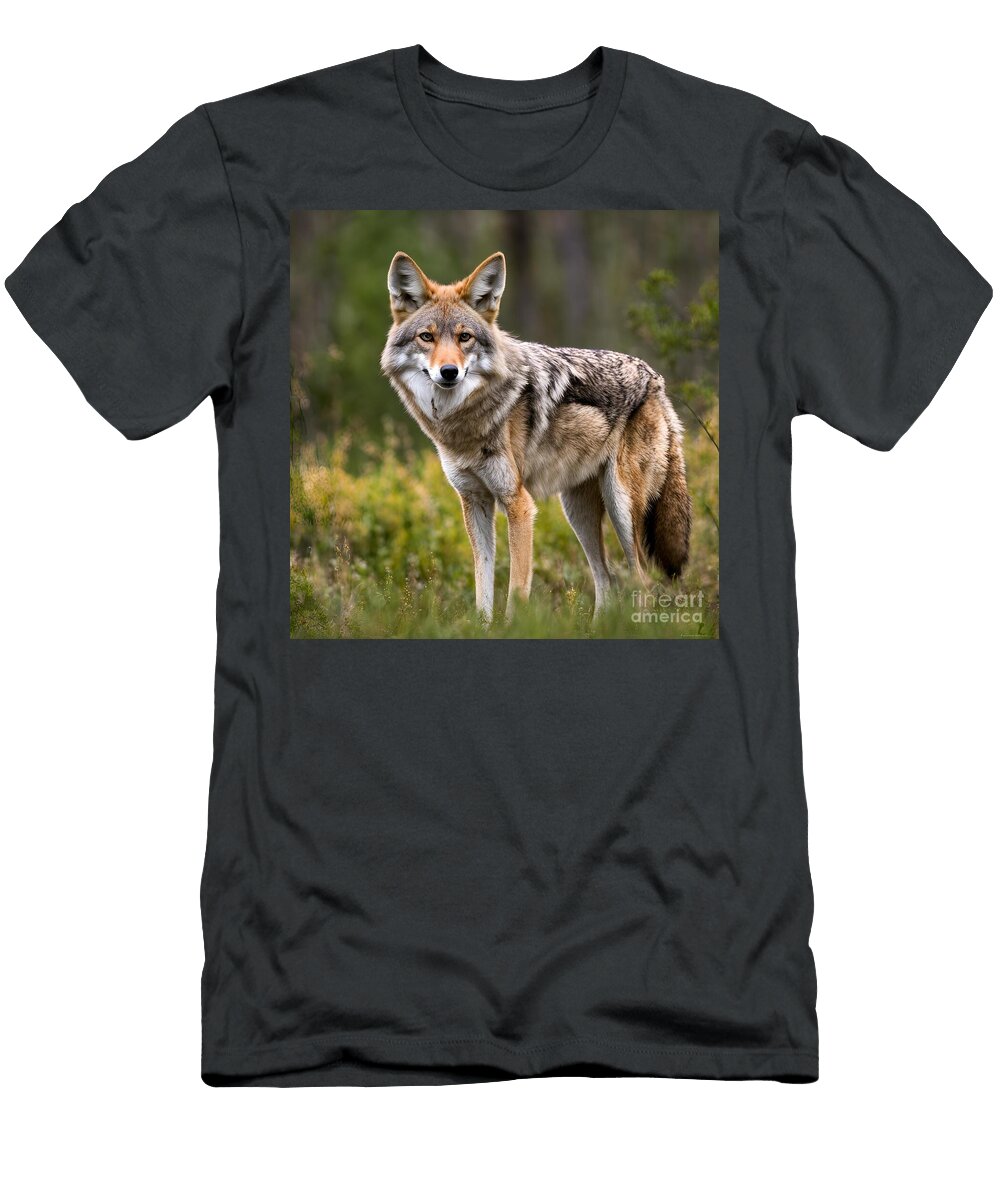 Majestic Coyote in Lush Forest Aesha Mohamed T-Shirt