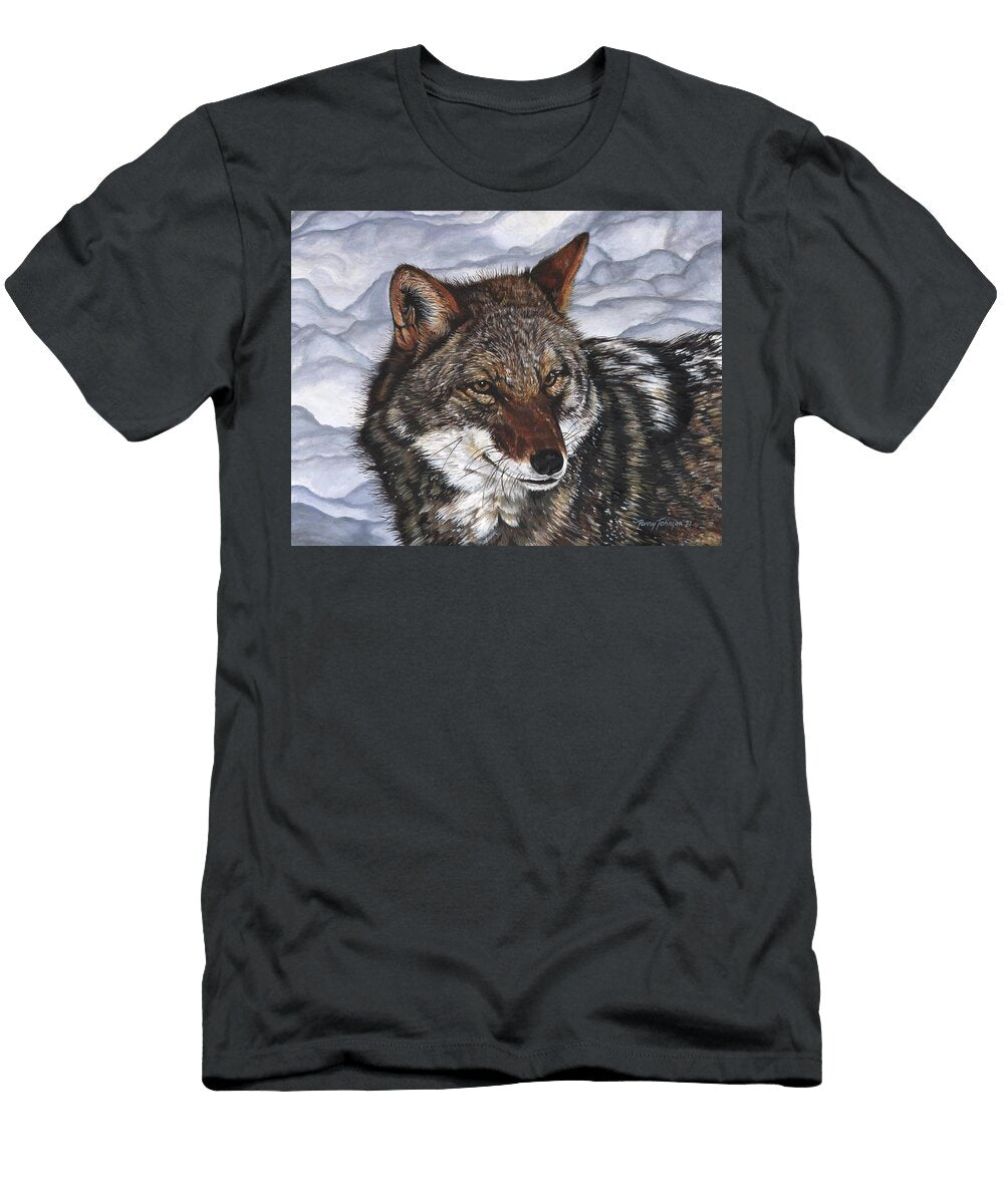 Majestic Coyote in Snowy Landscape Parry Johnson T-Shirt