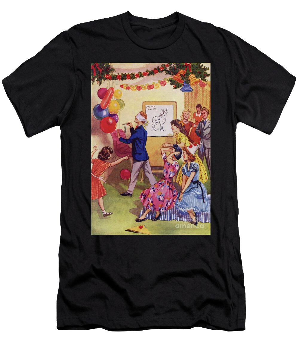 Man About to Accidentally Burst a Balloon While Playing a Game of Pin the Tail on the Donkey At a Christmas Party English School T-Shirt