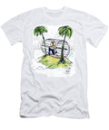 Man Exercising in Wheel on Desert Island Joseph Farris T-Shirt