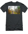Man Hiking in the Rain on a Trail Leslie Parrott T-Shirt