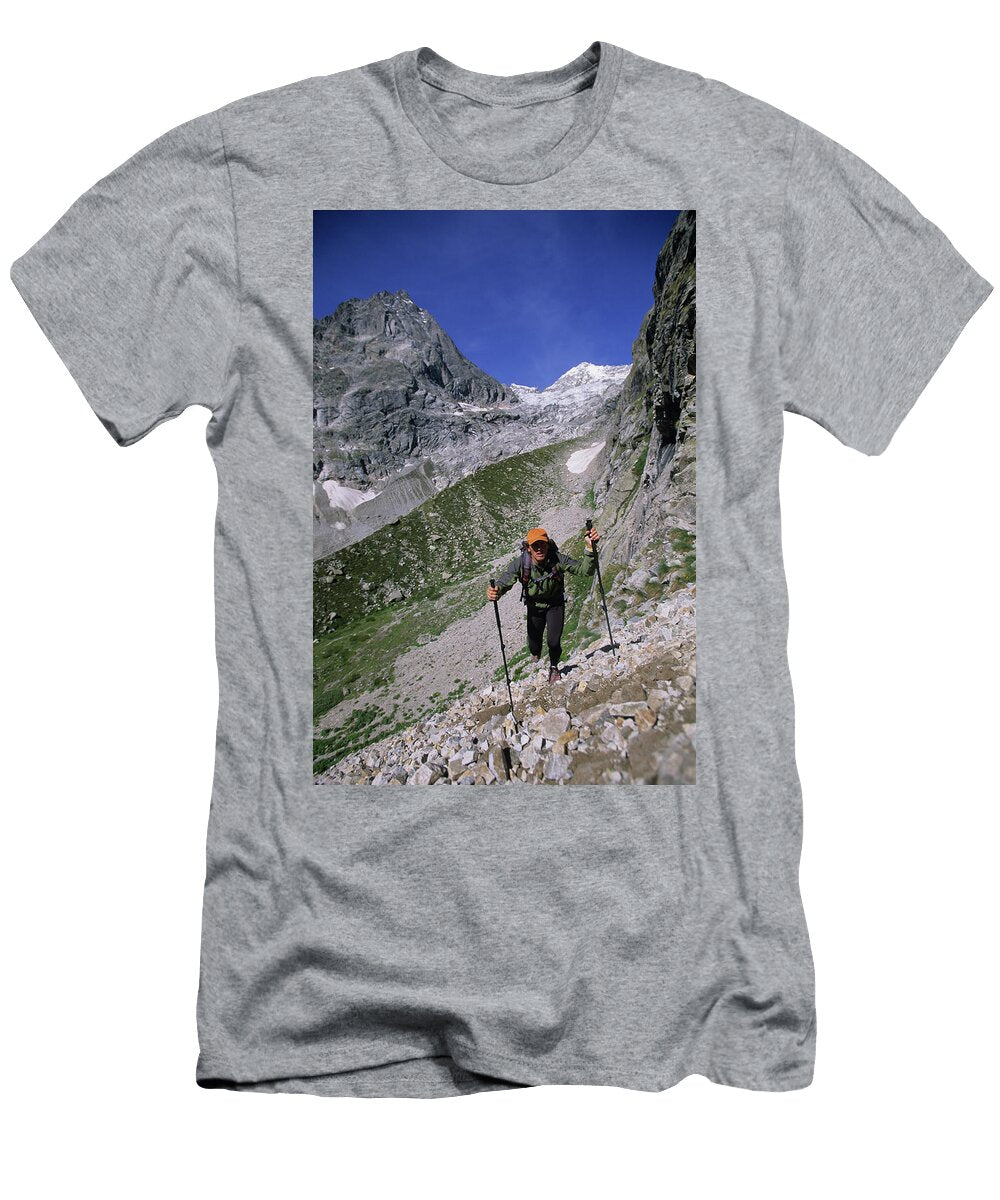 Man Hiking in Val Ferret in Courmayeur Scott Markewitz T-Shirt