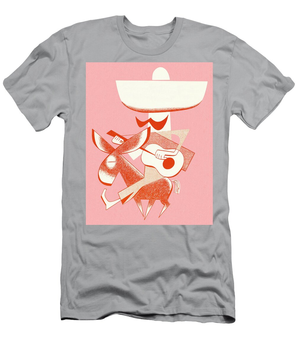 Man Wearing Sombrero Riding Mule Csa Images T-Shirt