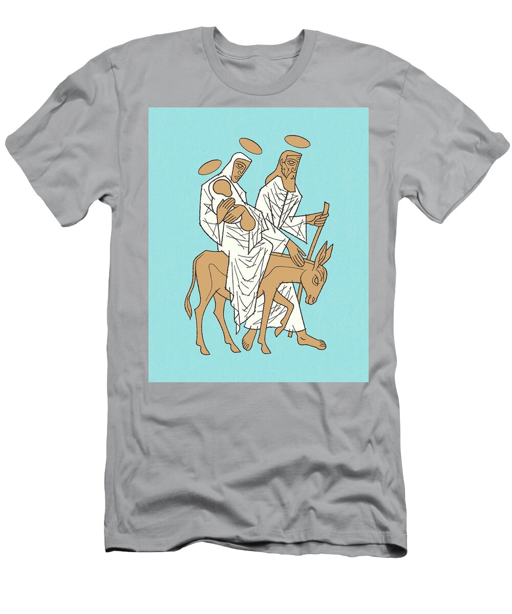 Mary Riding on a Donkey with Jesus and Joseph Csa Images T-Shirt