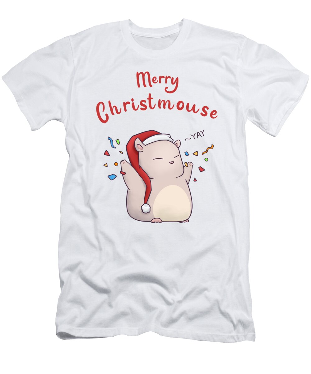 Merry Christmouse Cute Mouse in Santa Hat Takeda Art T-Shirt