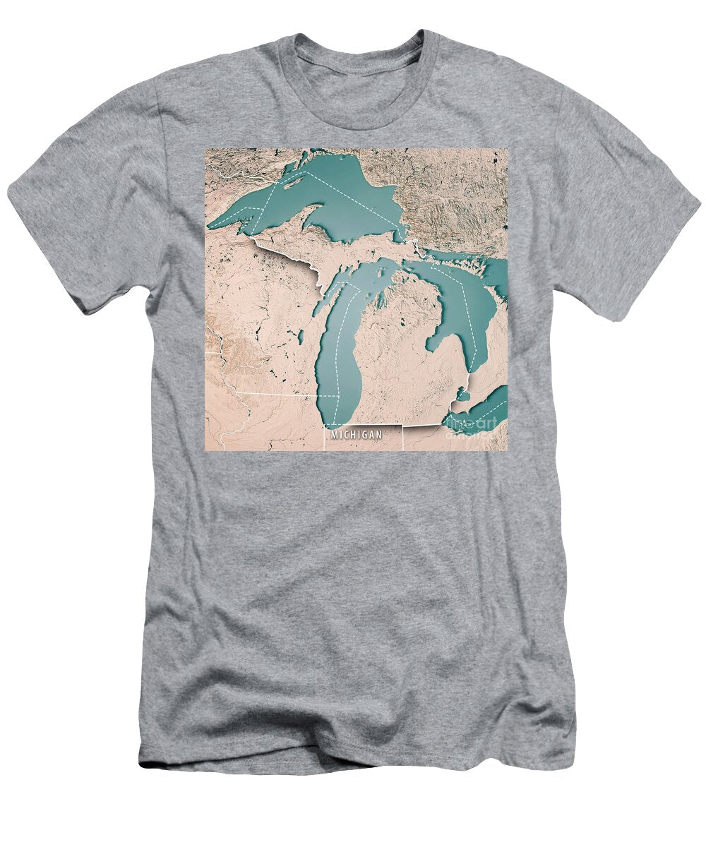 Michigan State USA 3d Render Topographic Map Neutral Border Frank Ramspott T-Shirt