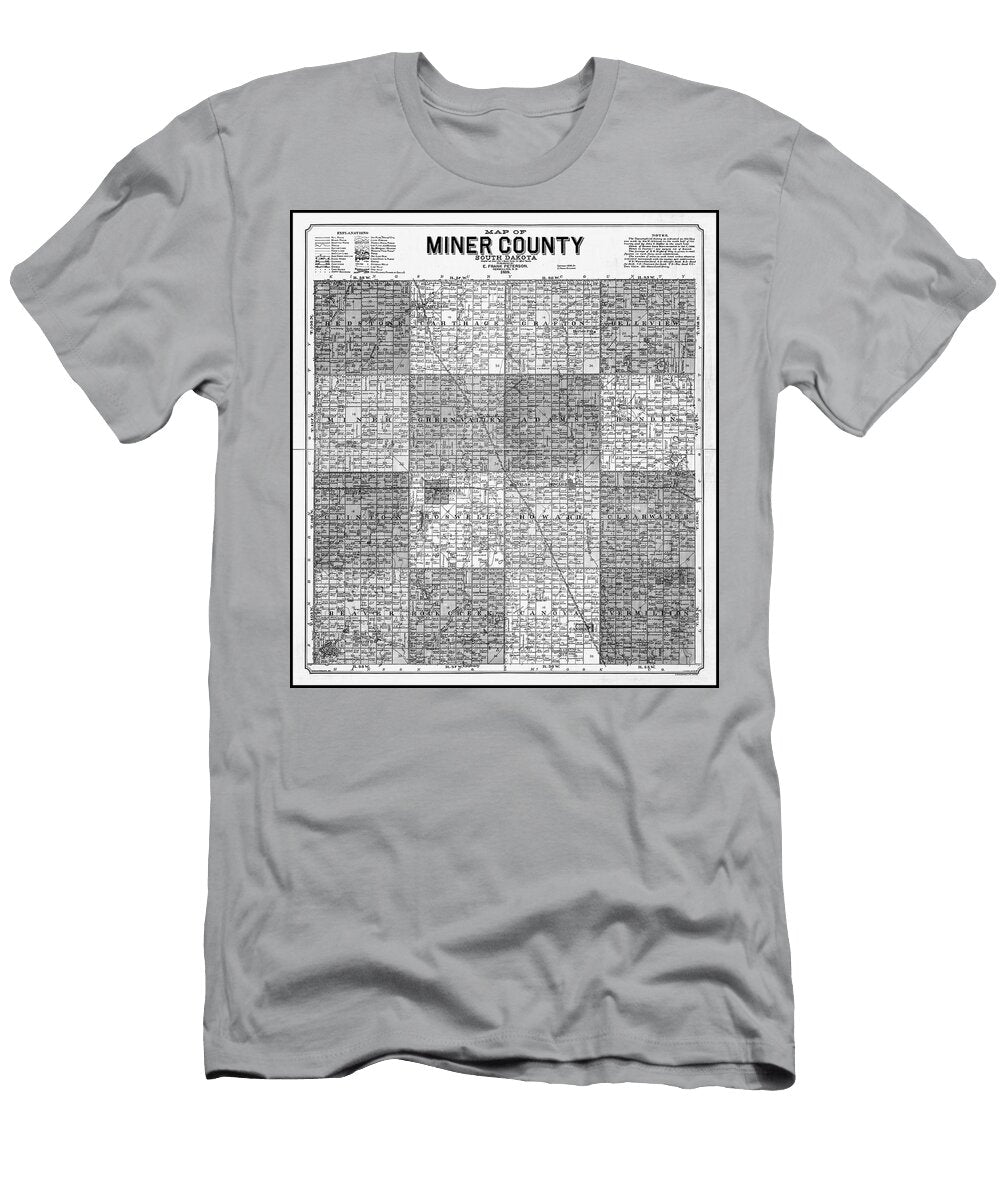Miner County South Dakota Vintage Map 1898 Black and White Carol Japp T-Shirt