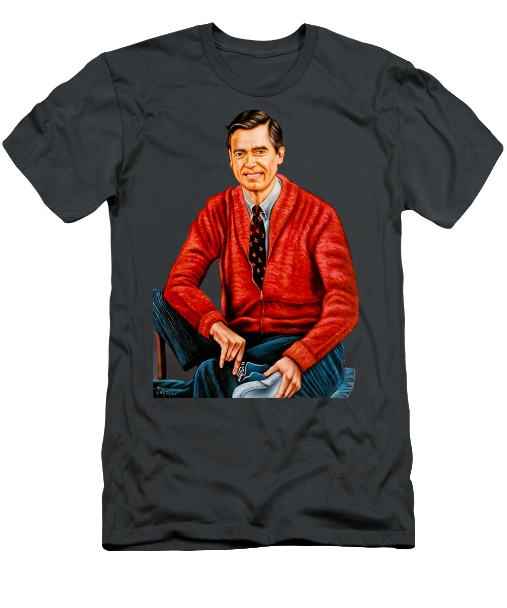 Mister Rogers Removing His Shoe Oil on Black Velvet By Jorge Torrones Ver2 Jorge Terrones T-Shirt
